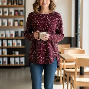New Directions Maroon Leopard Print Sweater